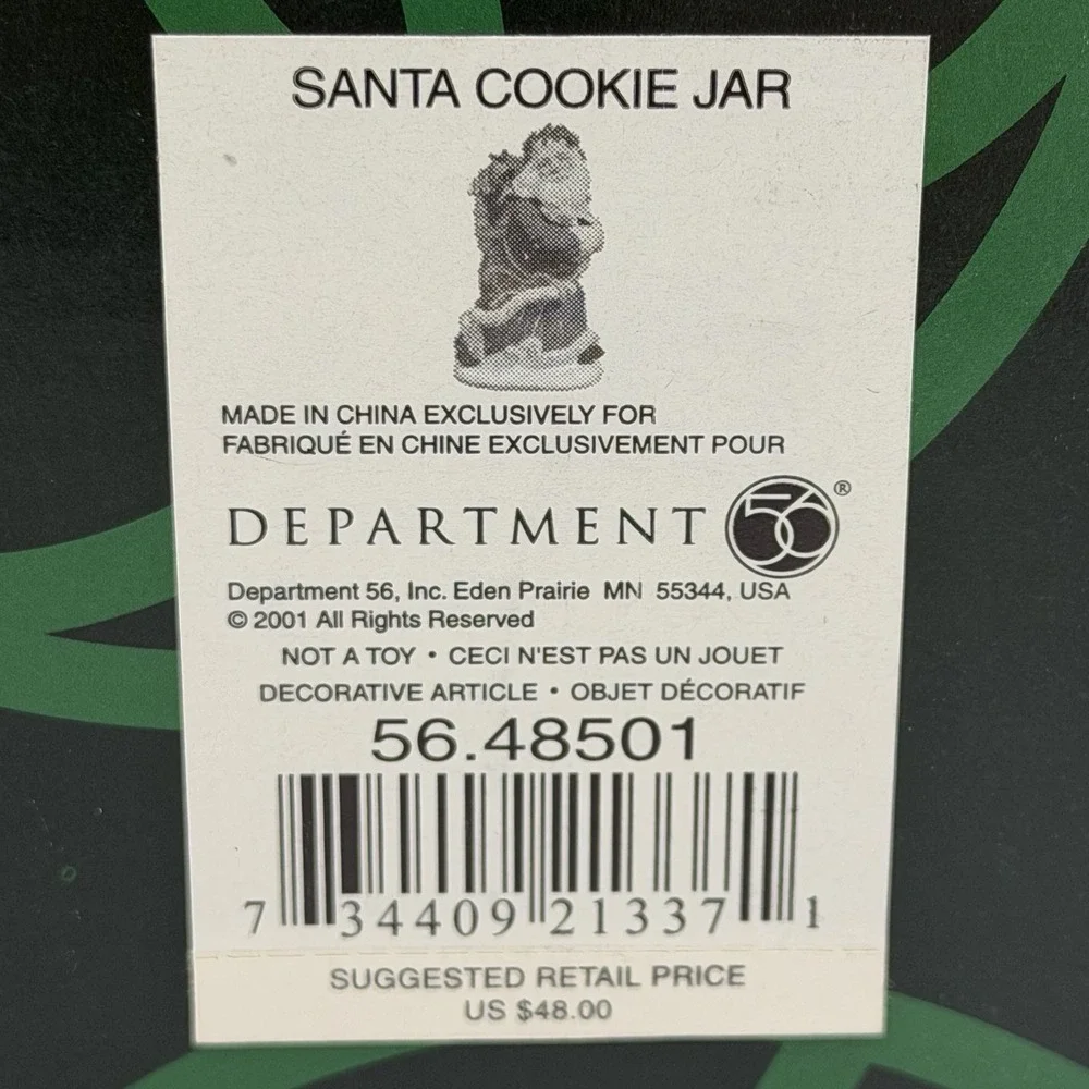 Department 56 Christmas Santa Claus‎ Cookie Jar Peggy Toole 2001 Hand Painted